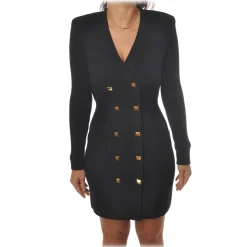 Elisabetta Franchi - Double-Breasted Dress with Jewel Buttons - Black - Dress - Made in Italy - Luxury Exclusive Collection - Avvenice