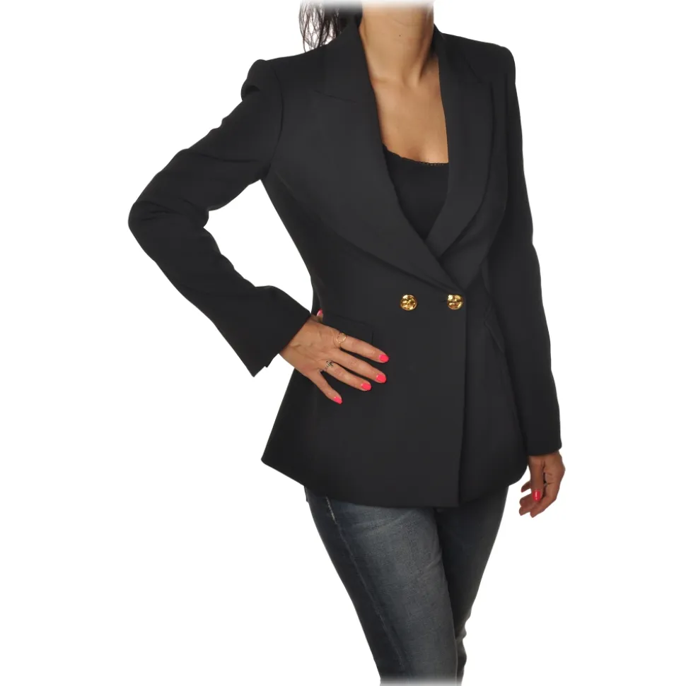 Elisabetta Franchi - Double-Breasted Screwed Jacket - Black - Jacket - Made in Italy - Luxury Exclusive Collection - Avvenice