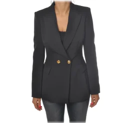 Elisabetta Franchi - Double-Breasted Screwed Jacket - Black - Jacket - Made in Italy - Luxury Exclusive Collection - Avvenice