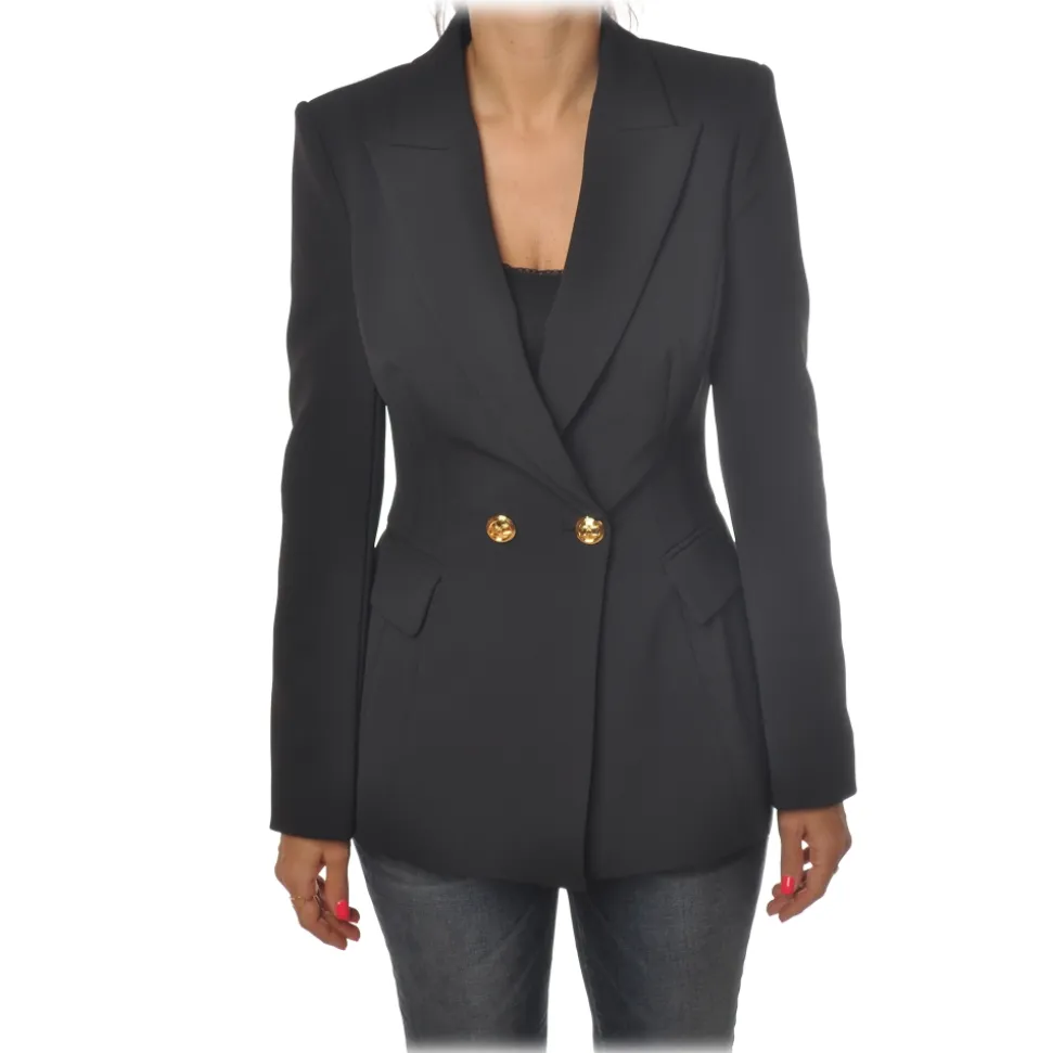 Elisabetta Franchi - Double-Breasted Screwed Jacket - Black - Jacket - Made in Italy - Luxury Exclusive Collection - Avvenice