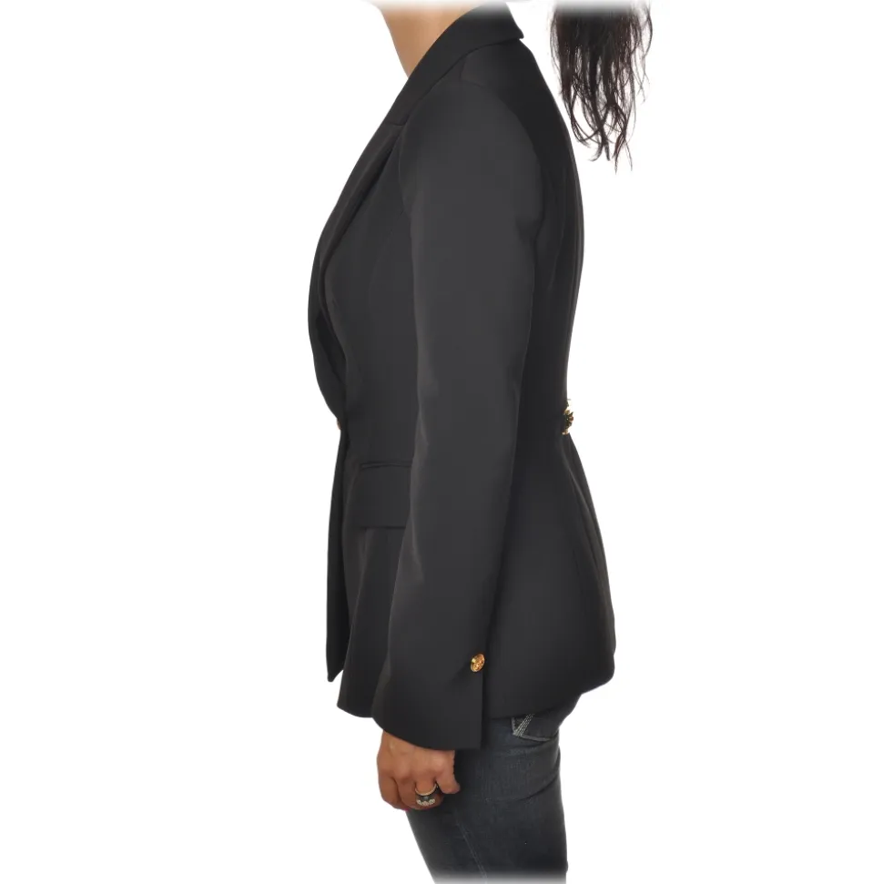Elisabetta Franchi - Double-Breasted Screwed Jacket - Black - Jacket - Made in Italy - Luxury Exclusive Collection - Avvenice