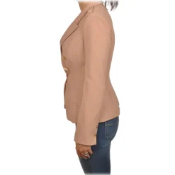 Elisabetta Franchi - Double-Breasted Jacket with Jewel Buttons - Beige - Jacket - Made in Italy - Luxury Exclusive Collection - Avvenice