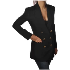 Elisabetta Franchi - Double-Breasted Model with Long Sleeve - Black - Jacket - Made in Italy - Luxury Exclusive Collection - Avvenice
