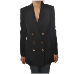 Elisabetta Franchi - Double-Breasted Model with Long Sleeve - Black - Jacket - Made in Italy - Luxury Exclusive Collection - Avvenice