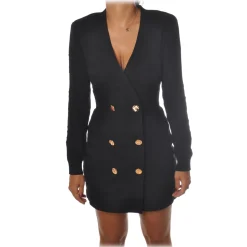 Elisabetta Franchi - Double-Breasted Dress with Gold Metal Buttons - Black - Dress - Made in Italy - Luxury Exclusive Collection - Avvenice
