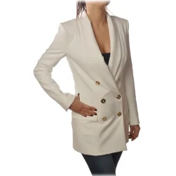 Elisabetta Franchi - Double-Breasted Model with Long Sleeve - White - Jacket - Made in Italy - Luxury Exclusive Collection - Avvenice
