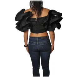 Elisabetta Franchi - Draped Crop Top - Black - Top - Made in Italy - Luxury Exclusive Collection - Avvenice