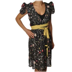 Elisabetta Franchi - Dress in Multicolor Pattern - Black - Dress - Made in Italy - Luxury Exclusive Collection - Avvenice