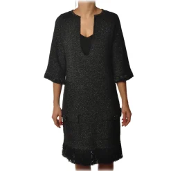 Elisabetta Franchi - Dress in Laminated Thread - Black - Dress - Made in Italy - Luxury Exclusive Collection - Avvenice