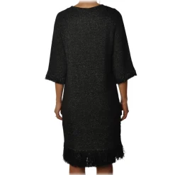 Elisabetta Franchi - Dress in Laminated Thread - Black - Dress - Made in Italy - Luxury Exclusive Collection - Avvenice