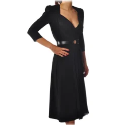 Elisabetta Franchi - Dress with Leather Belt - Black - Dress - Made in Italy - Luxury Exclusive Collection - Avvenice