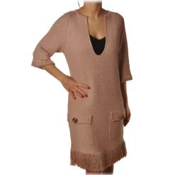Elisabetta Franchi - Dress in Laminated Thread - Antique Pink - Dress - Made in Italy - Luxury Exclusive Collection - Avvenice