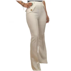 Elisabetta Franchi - Flared Leg Pants with Gold Buttons - Cream - Trousers - Made in Italy - Luxury Exclusive Collection - Avvenice
