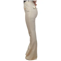 Elisabetta Franchi - Flared Leg Pants with Gold Buttons - Cream - Trousers - Made in Italy - Luxury Exclusive Collection - Avvenice