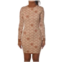 Elisabetta Franchi - High Neck Sheath Dress - Camel - Dress - Made in Italy - Luxury Exclusive Collection - Avvenice