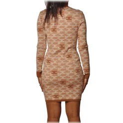 Elisabetta Franchi - High Neck Sheath Dress - Camel - Dress - Made in Italy - Luxury Exclusive Collection - Avvenice