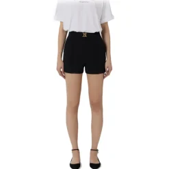 Elisabetta Franchi - High Waisted Shorts in Technical Fabric - Black - Trousers - Made in Italy - Luxury Exclusive Collection - Avvenice