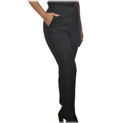 Elisabetta Franchi - High Waisted Straight Leg Trousers - Black - Trousers - Made in Italy - Luxury Exclusive Collection - Avvenice