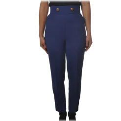 Elisabetta Franchi - High Waisted Straight Leg Trousers - Blue - Trousers - Made in Italy - Luxury Exclusive Collection - Avvenice