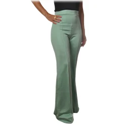 Elisabetta Franchi - High Waisted Wide Leg Trousers - Tiffany Green - Trousers - Made in Italy - Luxury Exclusive Collection - Avvenice