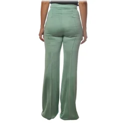 Elisabetta Franchi - High Waisted Wide Leg Trousers - Tiffany Green - Trousers - Made in Italy - Luxury Exclusive Collection - Avvenice