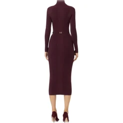 Elisabetta Franchi - High Neck Ribbed Longuette Dress - Bordeaux - Dress - Made in Italy - Luxury Exclusive Collection - Avvenice
