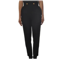 Elisabetta Franchi - High Waisted Straight Leg Trousers - Black - Trousers - Made in Italy - Luxury Exclusive Collection - Avvenice