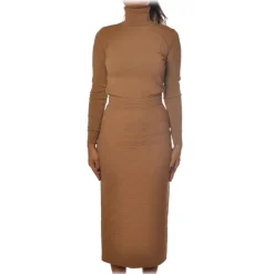 Elisabetta Franchi - High Neck Sheath Dress - Camel - Dress - Made in Italy - Luxury Exclusive Collection - Avvenice