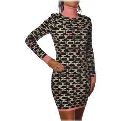 Elisabetta Franchi - High Neck Sheath Dress - Black - Dress - Made in Italy - Luxury Exclusive Collection - Avvenice