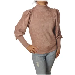 Elisabetta Franchi - High-Neck Sweater in Chenille - Mauve - Pullover - Made in Italy - Luxury Exclusive Collection - Avvenice