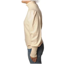 Elisabetta Franchi - High-Neck Sweater in Chenille - Ivory - Pullover - Made in Italy - Luxury Exclusive Collection - Avvenice