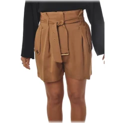 Elisabetta Franchi - High-Waist Shorts in Light Fabric - Brown - Trousers - Made in Italy - Luxury Exclusive Collection - Avvenice