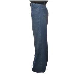 Elisabetta Franchi - High-Waisted Model in Washed Canvas - Blue - Trousers - Made in Italy - Luxury Exclusive Collection - Avvenice