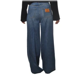 Elisabetta Franchi - High-Waisted Model in Washed Canvas - Blue - Trousers - Made in Italy - Luxury Exclusive Collection - Avvenice