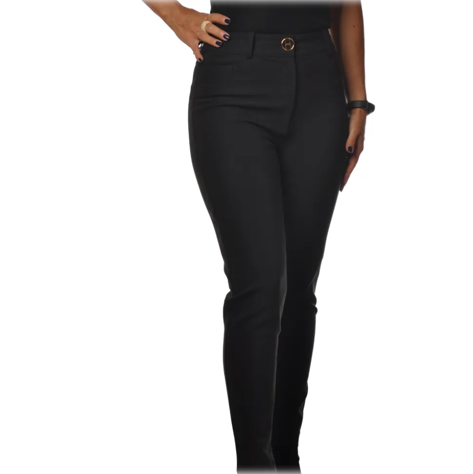 Elisabetta Franchi - High-Waisted Model - Black - Trousers - Made in Italy - Luxury Exclusive Collection - Avvenice