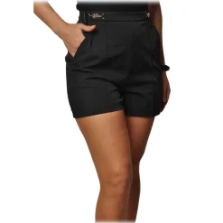 Elisabetta Franchi - High-Waist Shorts with Buckle Details - Black - Trousers - Made in Italy - Luxury Exclusive Collection - Avvenice