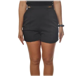 Elisabetta Franchi - High-Waist Shorts with Buckle Details - Black - Trousers - Made in Italy - Luxury Exclusive Collection - Avvenice