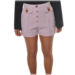 Elisabetta Franchi - High-Waist Shorts with Buttons - Lillac - Trousers - Made in Italy - Luxury Exclusive Collection - Avvenice