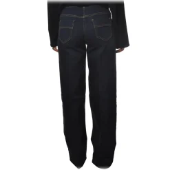 Elisabetta Franchi - High-Waisted Model in Non-Washed Canvas - Blue - Trousers - Made in Italy - Luxury Exclusive Collection - Avvenice