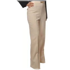 Elisabetta Franchi - High-Waisted Model with Wide Leg - Beige - Trousers - Made in Italy - Luxury Exclusive Collection - Avvenice