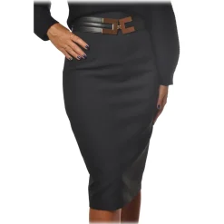 Elisabetta Franchi - High-Waisted Sheath Skirt - Black - Skirt - Made in Italy - Luxury Exclusive Collection - Avvenice