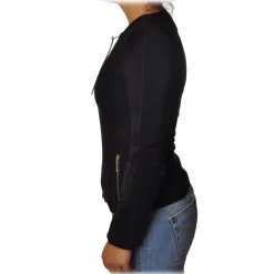 Elisabetta Franchi - Jacket without Collar with Zip - Black - Jacket - Made in Italy - Luxury Exclusive Collection - Avvenice