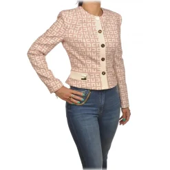 Elisabetta Franchi - Jacket in Two-Tone Monogram Pattern - Pink/Cream - Jacket - Made in Italy - Luxury Exclusive Collection - Avvenice