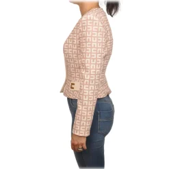 Elisabetta Franchi - Jacket in Two-Tone Monogram Pattern - Pink/Cream - Jacket - Made in Italy - Luxury Exclusive Collection - Avvenice