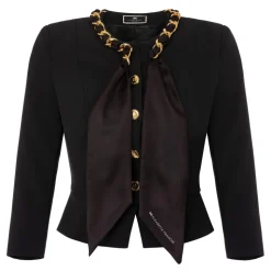 Elisabetta Franchi - Jacket with Chain Detail and Foulard - Black - Jacket - Made in Italy - Luxury Exclusive Collection - Avvenice