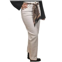 Elisabetta Franchi - Jeans with Removable Logo Ribbon Belt - White - Trousers - Made in Italy - Luxury Exclusive Collection - Avvenice