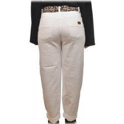 Elisabetta Franchi - Jeans with Removable Logo Ribbon Belt - White - Trousers - Made in Italy - Luxury Exclusive Collection - Avvenice