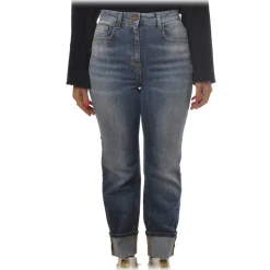 Elisabetta Franchi - Jeans with Cuffed Leg - Blue - Trousers - Made in Italy - Luxury Exclusive Collection - Avvenice