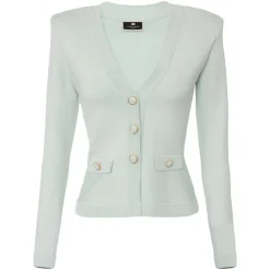 Elisabetta Franchi - Knitted Jacket with Jewel Buttons - Light Blue - Jacket - Made in Italy - Luxury Exclusive Collection - Avvenice