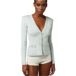 Elisabetta Franchi - Knitted Jacket with Jewel Buttons - Light Blue - Jacket - Made in Italy - Luxury Exclusive Collection - Avvenice